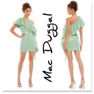 NWT Mac Duggal 10800 One Shoulder Ruffle Dress SAGE